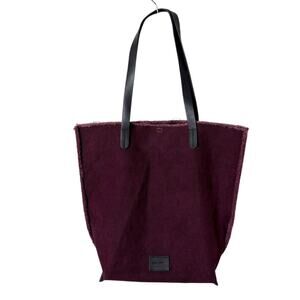 Graf Lantz Hana Canvas Tote Bag Frayed Edge Leather Trim Burgundy Medium